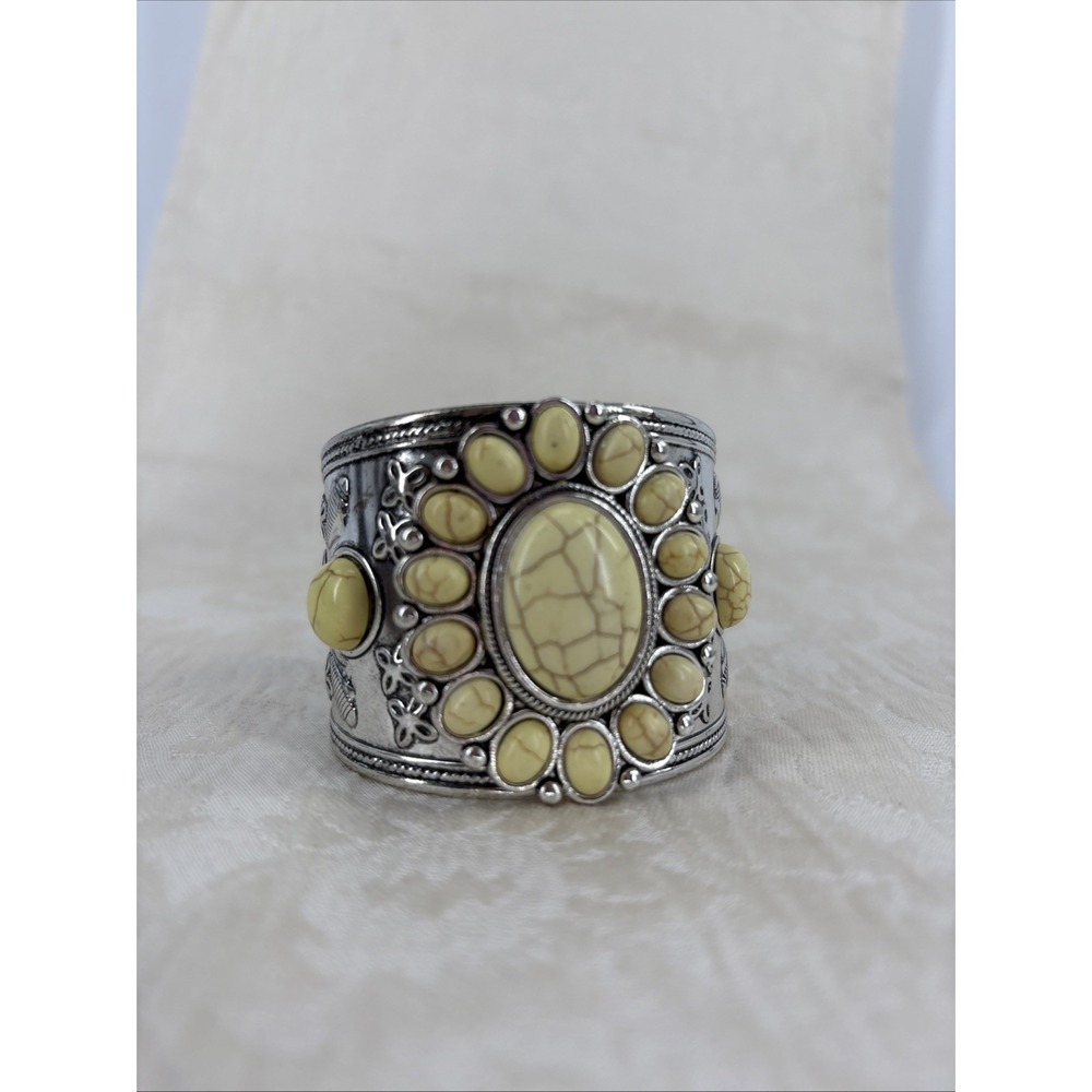 Howlite Flower Cuff Bracelet Western Boho Yellow